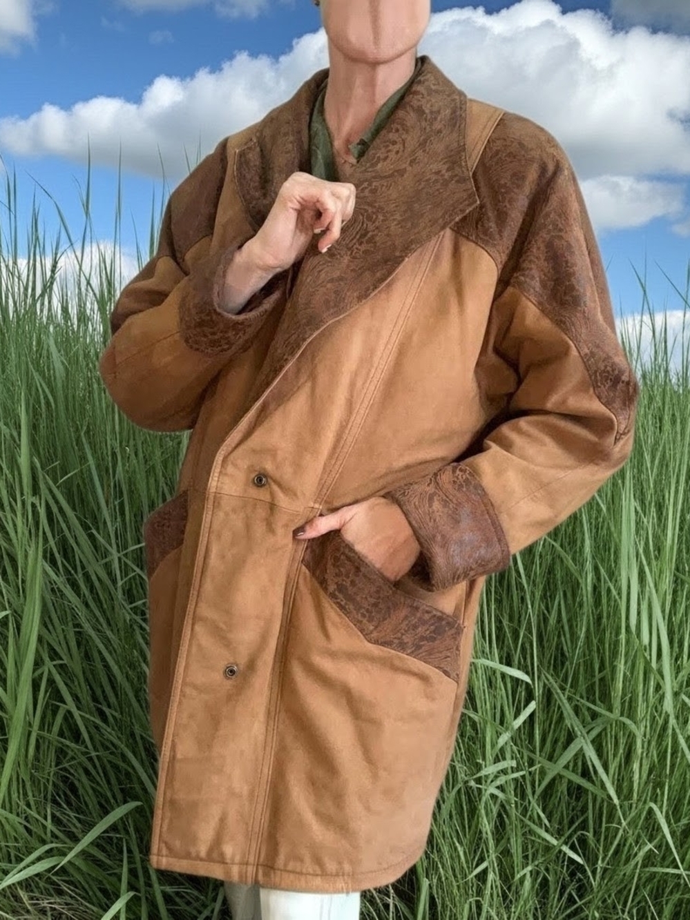 RARE Vintage 80s Wilsons Leather Insulated Suede & Embossed Western Coat Size XL